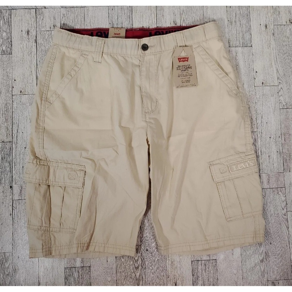 Levis Cargo Shorts Boys 20 Reg W30 Khaki Relaxed Fit Adjustable Waistband NEW